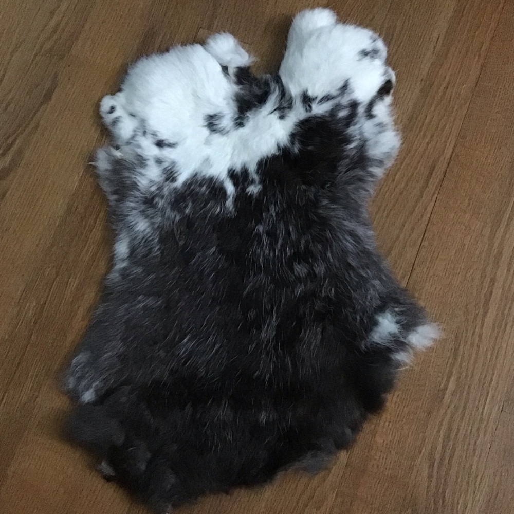 C0034 Black White Spotted Rabbit Fur Pelt Craft Supply